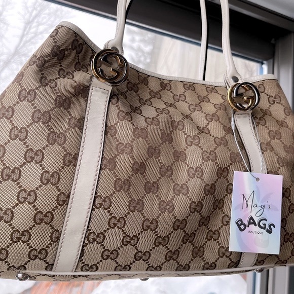 Gucci: Twins GG Monogram Canvas Gold/Silver Tote Bag - Picture 7 of 17